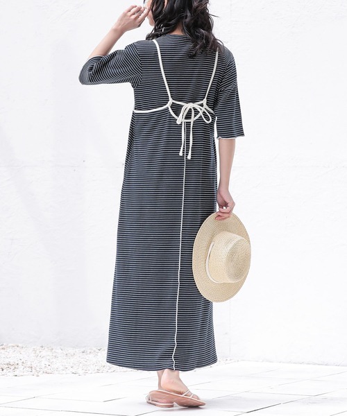 n'OrLABEL（ノアールレーベル）の「『リブボーダーカットソー＆キャミワンピースセットアップ』（ワンピース・レディース・カーキ/ブルー/ネイビー・2/1）」の2枚目の写真