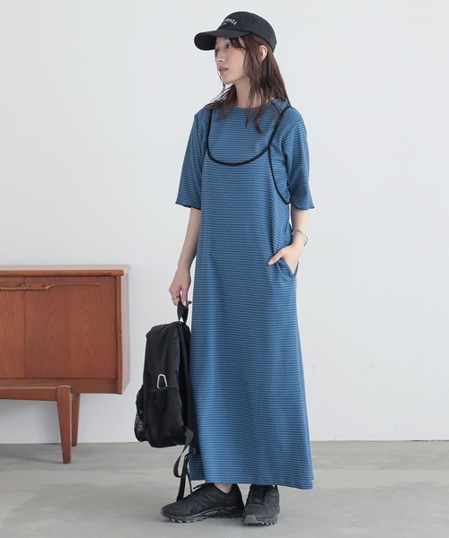 n'OrLABEL（ノアールレーベル）の「『リブボーダーカットソー＆キャミワンピースセットアップ』（ワンピース・レディース・カーキ/ブルー/ネイビー・2/1）」の3枚目の写真