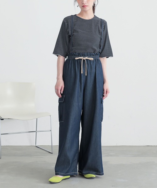 n'OrLABEL（ノアールレーベル）の「『リブボーダーカットソー＆キャミワンピースセットアップ』（ワンピース・レディース・カーキ/ブルー/ネイビー・2/1）」の4枚目の写真