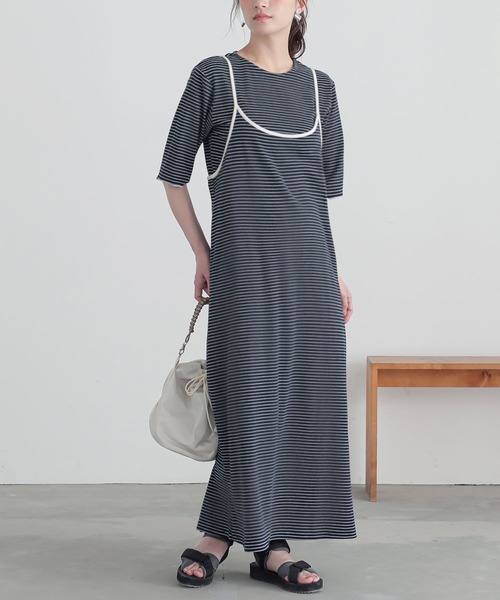 n'OrLABEL（ノアールレーベル）の「『リブボーダーカットソー＆キャミワンピースセットアップ』（ワンピース・レディース・カーキ/ブルー/ネイビー・2/1）」の18枚目の写真