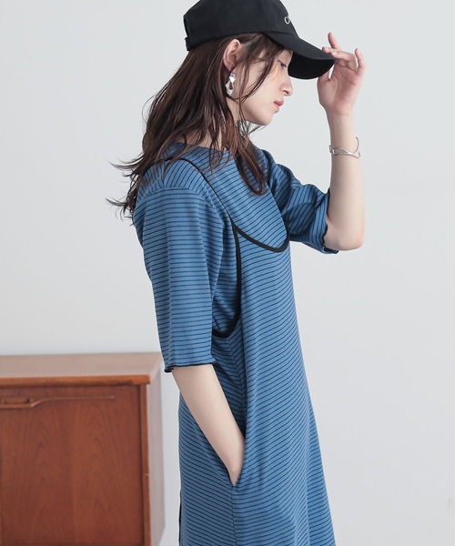 n'OrLABEL（ノアールレーベル）の「『リブボーダーカットソー＆キャミワンピースセットアップ』（ワンピース・レディース・カーキ/ブルー/ネイビー・2/1）」の11枚目の写真