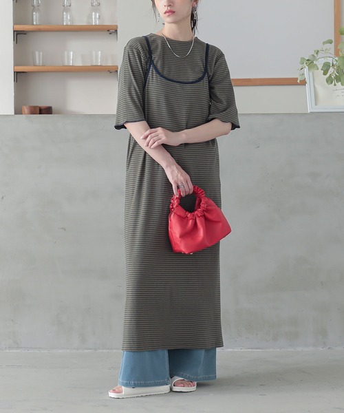 n'OrLABEL（ノアールレーベル）の「『リブボーダーカットソー＆キャミワンピースセットアップ』（ワンピース・レディース・カーキ/ブルー/ネイビー・2/1）」の6枚目の写真