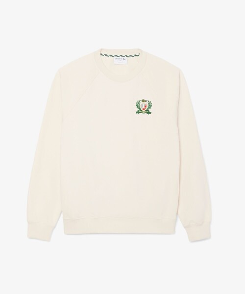 LACOSTE(ラコステ)の「エンブレムステッチフレンチメイドクルーネックスウェット(スウェット・メンズ・オフホワイト/グリーン・4/3/5/2)」の1枚目の写真