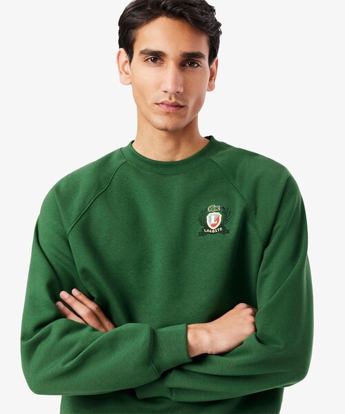 LACOSTE(ラコステ)の「エンブレムステッチフレンチメイドクルーネックスウェット(スウェット・メンズ・オフホワイト/グリーン・4/3/5/2)」の3枚目の写真