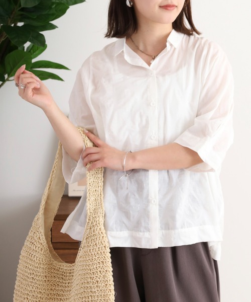 SALE 20%OFF BARNDOOR バーンドア コットン 塩縮 ワイド 前開き ブラウス (1184060g)レディース 春 夏 シャツ 5分袖 ゆったり 北欧 大人可愛い ナチュラル 服 BARNDOOR SALE 20%OFF バーンドア コットン 塩縮 ワイド 前開き