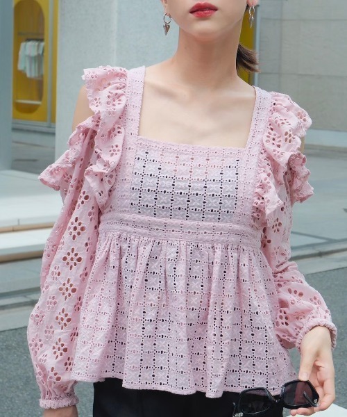 セール】cotton ribbon lace blouse（シャツ/ブラウス）｜HONEY MI  