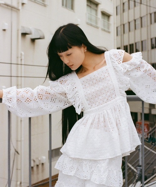 セール】cotton ribbon lace blouse（シャツ/ブラウス）｜HONEY MI  