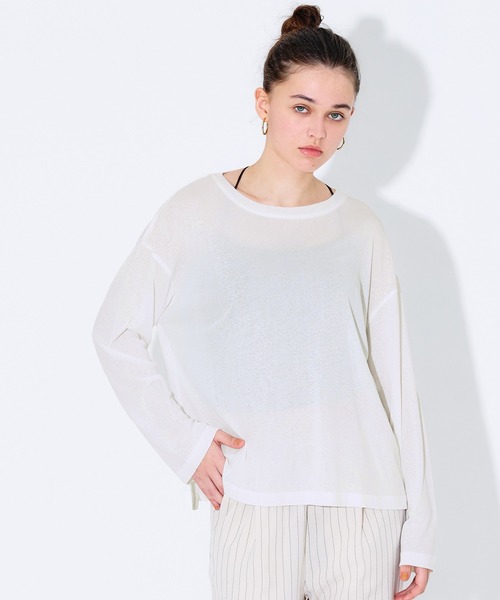 coca(coca)(コカ)の「シアージョーゼットオーバーTシャツ(Tシャツ/カットソー・レディース・ホワイト/ブラック/グリーン/チャコール/ライトグレー・S/M/L)」の12枚目の写真