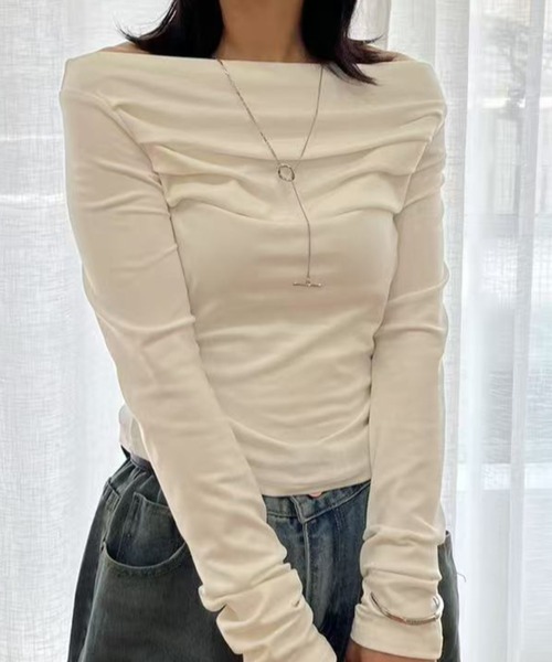 mebole(メボレ)の「ドレープオフショルダートップス(Tシャツ/カットソー・レディース・グレー/ブラック/ホワイト・FREE)」の16枚目の写真