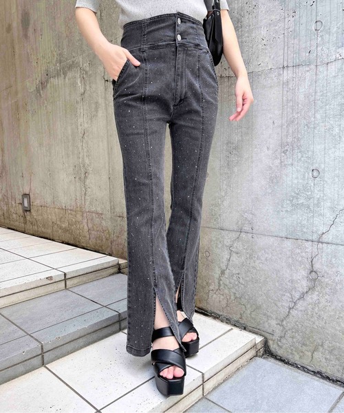 INGNI（イング）の「メタル付フロントスリットハイウエストフレアパンツ（デニムパンツ・レディース・ブルー系その他/グレー/ブルー系その他3・S/M）」の7枚目の写真