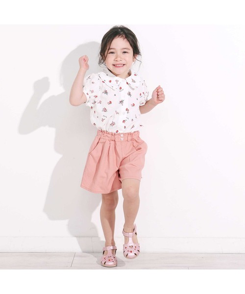 SLAP SLIP（スラップスリップ）の「【お揃い】デニムイチゴ×お花プリントセーラー襟パフスリーブトップス(80~130cm)（シャツ/ブラウス・キッズ・ブルー系その他/ホワイト系その他・110cm/100cm/120cm/130cm/80ｃｍ/90cm）」の3枚目の写真