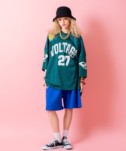 a.p.o.v.（エーピーオービー）の「a.p.o.v. ストリートロゴプリントシャイニーコンビメッシュオーバーサイズフットボールシャツ（Tシャツ/カットソー・メンズ・ホワイト/ブラック/グリーン・ONESIZE）」の9枚目の写真