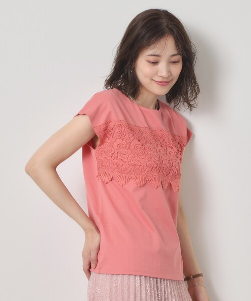 ITS'DEMO（イッツデモ）の「【吸水速乾／手洗い可／洗濯後しわになりにくい】カットミラノフロントレーストップス（Tシャツ/カットソー・レディース・ブラック/ベビーピンク/サックスブルー/オフホワイト・00）」の4枚目の写真