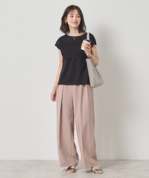 ITS'DEMO（イッツデモ）の「【吸水速乾／手洗い可／洗濯後しわになりにくい】カットミラノフロントレーストップス（Tシャツ/カットソー・レディース・ブラック/ベビーピンク/サックスブルー/オフホワイト・00）」の21枚目の写真