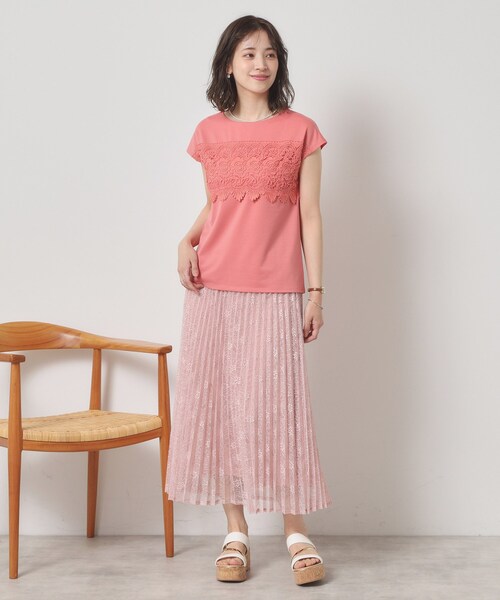 ITS'DEMO（イッツデモ）の「【吸水速乾／手洗い可／洗濯後しわになりにくい】カットミラノフロントレーストップス（Tシャツ/カットソー・レディース・ブラック/ベビーピンク/サックスブルー/オフホワイト・00）」の17枚目の写真