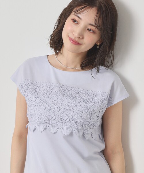 ITS'DEMO（イッツデモ）の「【吸水速乾／手洗い可／洗濯後しわになりにくい】カットミラノフロントレーストップス（Tシャツ/カットソー・レディース・ブラック/ベビーピンク/サックスブルー/オフホワイト・00）」の15枚目の写真