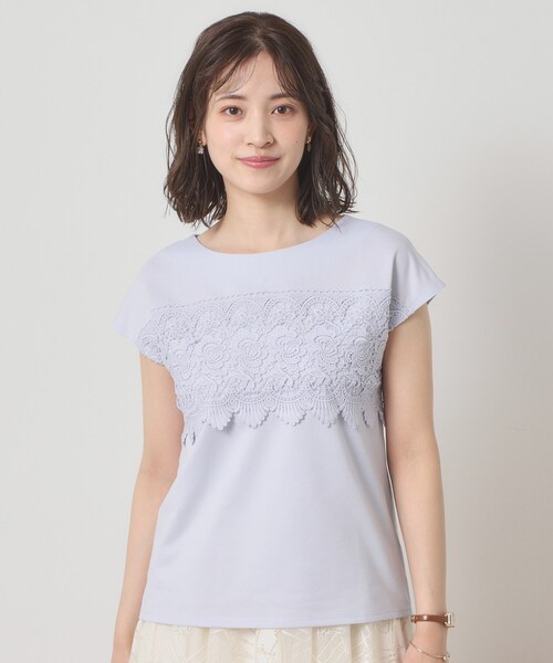 ITS'DEMO（イッツデモ）の「【吸水速乾／手洗い可／洗濯後しわになりにくい】カットミラノフロントレーストップス（Tシャツ/カットソー・レディース・ブラック/ベビーピンク/サックスブルー/オフホワイト・00）」の6枚目の写真