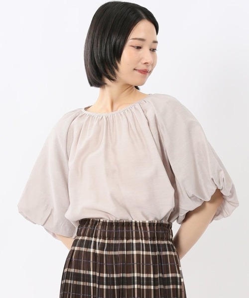 m.f.editorial(エムエフエディトリアル)の「【ハンドウォッシャブル】m.f.エディトリアル レディース シアースラブ 半袖 プルオーバー ブラウス(シャツ/ブラウス・レディース・アイボリー/ブラック/グレー・MEDIUM)」の3枚目の写真