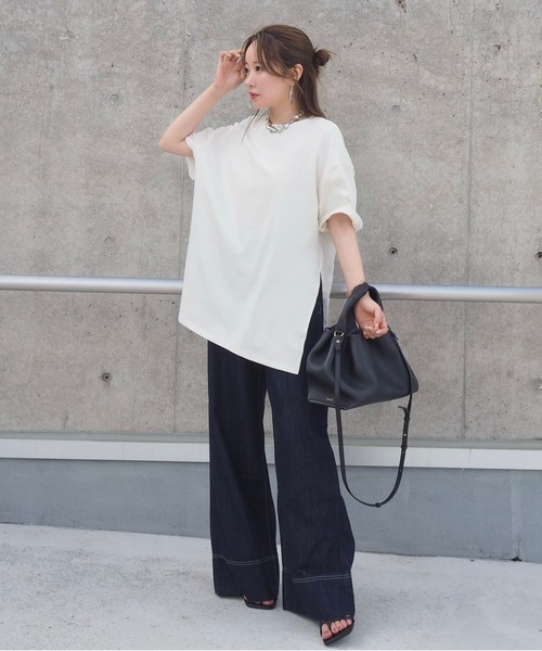 LAULEN（ローレン）の「side slit oversize tee /クルーネックサイドスリットオーバーサイズTシャツ（Tシャツ/カットソー・レディース・ホワイト/グレー/チャコールグレー・FREE）」の10枚目の写真