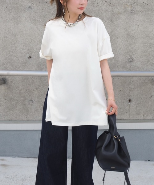 LAULEN（ローレン）の「side slit oversize tee /クルーネックサイドスリットオーバーサイズTシャツ（Tシャツ/カットソー・レディース・ホワイト/グレー/チャコールグレー・FREE）」の12枚目の写真