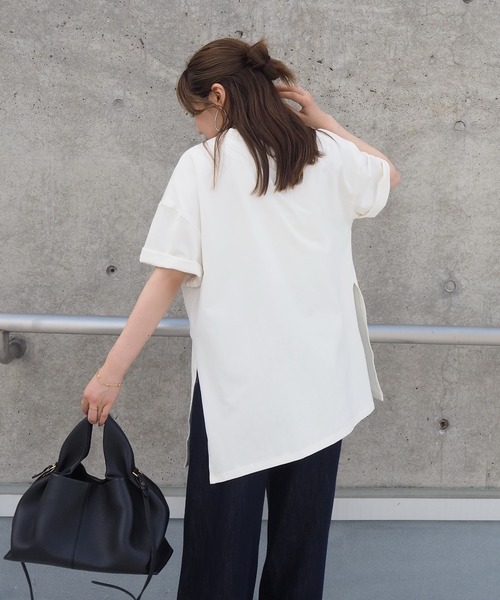 LAULEN（ローレン）の「side slit oversize tee /クルーネックサイドスリットオーバーサイズTシャツ（Tシャツ/カットソー・レディース・ホワイト/グレー/チャコールグレー・FREE）」の13枚目の写真