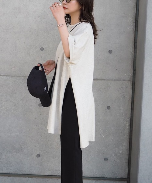 LAULEN（ローレン）の「side slit oversize tee /クルーネックサイドスリットオーバーサイズTシャツ（Tシャツ/カットソー・レディース・ホワイト/グレー/チャコールグレー・FREE）」の18枚目の写真