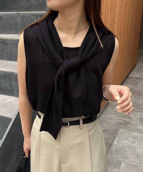 CAPRICIEUX LE'MAGE（カプリシューレマージュ）の「肩掛けデザインニット（ニット/セーター・レディース・ピンク/ホワイト系その他/ブラック・FREE）」の3枚目の写真