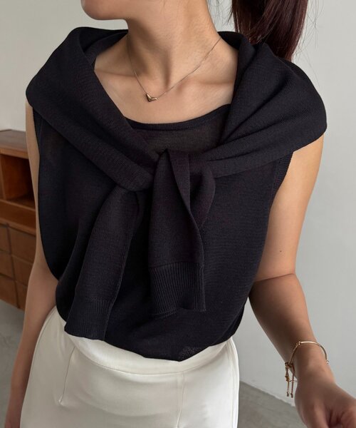 CAPRICIEUX LE'MAGE（カプリシューレマージュ）の「肩掛けデザインニット（ニット/セーター・レディース・ピンク/ホワイト系その他/ブラック・FREE）」の5枚目の写真