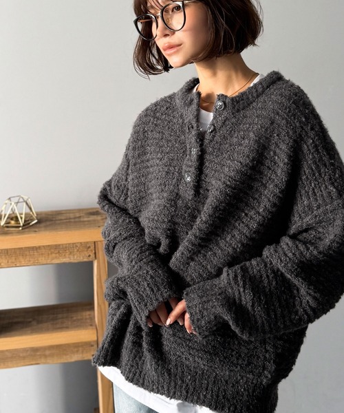 セール】ふんわり愛されスタイル♪前後2wayヘンリーネックニット（長袖