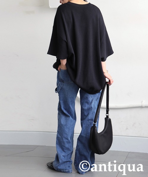 antiqua（アンティカ）の「コーデセット　カフタンワッフルトップス×ベルトデニムパンツ（Tシャツ/カットソー・レディース・オートミール/スミクロ/ブルー/ブラック・SMALL/MEDIUM/LARGE/X-LARGE）」の18枚目の写真