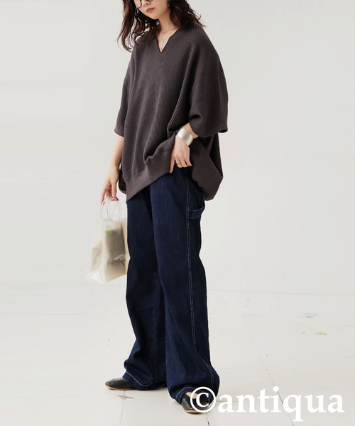 antiqua（アンティカ）の「コーデセット　カフタンワッフルトップス×ベルトデニムパンツ（Tシャツ/カットソー・レディース・オートミール/スミクロ/ブルー/ブラック・SMALL/MEDIUM/LARGE/X-LARGE）」の20枚目の写真