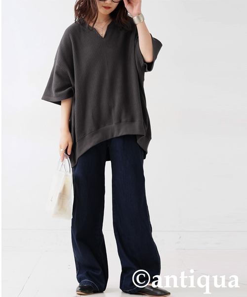 antiqua（アンティカ）の「コーデセット　カフタンワッフルトップス×ベルトデニムパンツ（Tシャツ/カットソー・レディース・オートミール/スミクロ/ブルー/ブラック・SMALL/MEDIUM/LARGE/X-LARGE）」の22枚目の写真