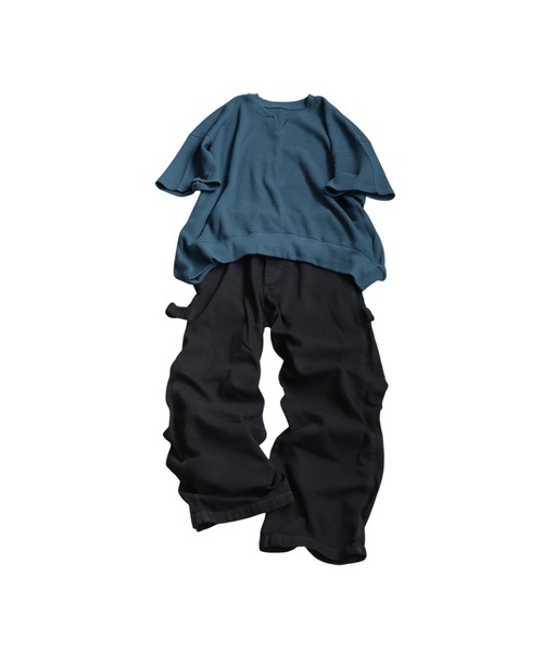 antiqua（アンティカ）の「コーデセット　カフタンワッフルトップス×ベルトデニムパンツ（Tシャツ/カットソー・レディース・オートミール/スミクロ/ブルー/ブラック・SMALL/MEDIUM/LARGE/X-LARGE）」の5枚目の写真