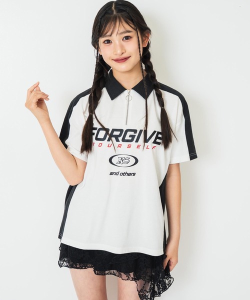 ANAP GiRL(アナップガール)の「ANAPR+S【リラスポ】エリ付 ゲームシャツ【キッズお揃い】(Tシャツ/カットソー・キッズ・ホワイト/ネイビー・M/S/XS)」の2枚目の写真