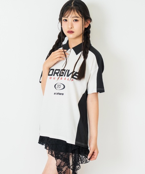 ANAP GiRL(アナップガール)の「ANAPR+S【リラスポ】エリ付 ゲームシャツ【キッズお揃い】(Tシャツ/カットソー・キッズ・ホワイト/ネイビー・M/S/XS)」の3枚目の写真