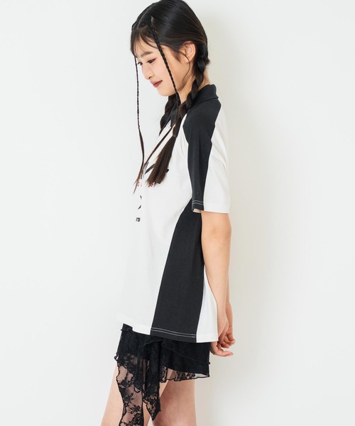 ANAP GiRL(アナップガール)の「ANAPR+S【リラスポ】エリ付 ゲームシャツ【キッズお揃い】(Tシャツ/カットソー・キッズ・ホワイト/ネイビー・M/S/XS)」の4枚目の写真