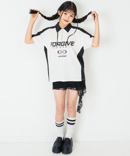 ANAP GiRL(アナップガール)の「ANAPR+S【リラスポ】エリ付 ゲームシャツ【キッズお揃い】(Tシャツ/カットソー・キッズ・ホワイト/ネイビー・M/S/XS)」の6枚目の写真