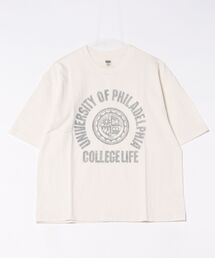 ビンテージ加工 ヘビー天竺ガゼット付き アメカジひび割れプリントTEE ハードウォッシュ加工