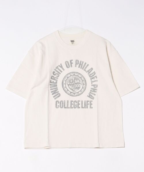 B'day(ビーデイ)の「ビンテージ加工 ヘビー天竺ガゼット付き アメカジひび割れプリントTEE ハードウォッシュ加工(Tシャツ/カットソー・メンズ・ネイビー/スミクロ/オフホワイト・LARGE/MEDIUM)」の1枚目の写真