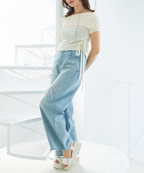 MAJESTIC LEGON(マジェスティックレゴン)の「レースアップオフショルニット(ニット/セーター・レディース・アイボリー/グレー/チャコールグレー/ピンク・MEDIUM)」の10枚目の写真