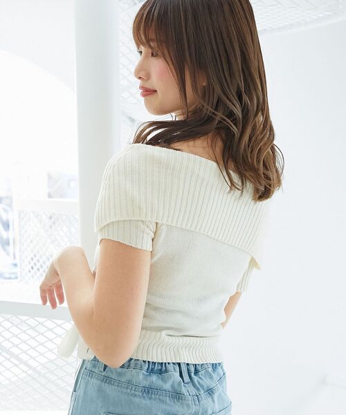 MAJESTIC LEGON(マジェスティックレゴン)の「レースアップオフショルニット(ニット/セーター・レディース・アイボリー/グレー/チャコールグレー/ピンク・MEDIUM)」の14枚目の写真