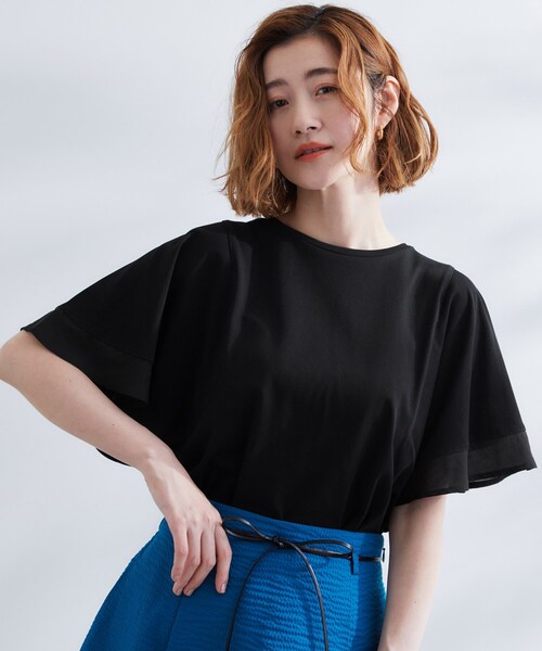 grove（グローブ）の「◆【UVカット/二の腕カバー】1枚で着映えするフレアスリーブデザイン（Tシャツ/カットソー・レディース・ブラック/オフホワイト/ピンク/カーキ・03/02/01/04/05）」の2枚目の写真