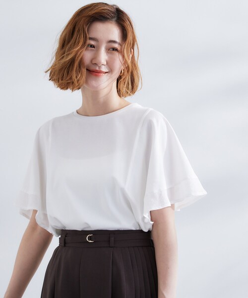 grove（グローブ）の「◆【UVカット/二の腕カバー】1枚で着映えするフレアスリーブデザイン（Tシャツ/カットソー・レディース・ブラック/オフホワイト/ピンク/カーキ・03/02/01/04/05）」の5枚目の写真