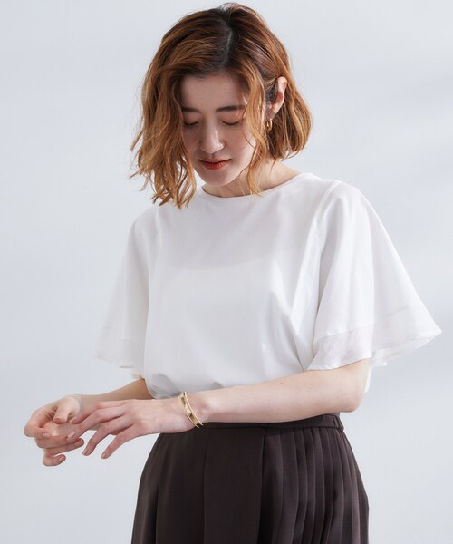 grove（グローブ）の「◆【UVカット/二の腕カバー】1枚で着映えするフレアスリーブデザイン（Tシャツ/カットソー・レディース・ブラック/オフホワイト/ピンク/カーキ・03/02/01/04/05）」の6枚目の写真