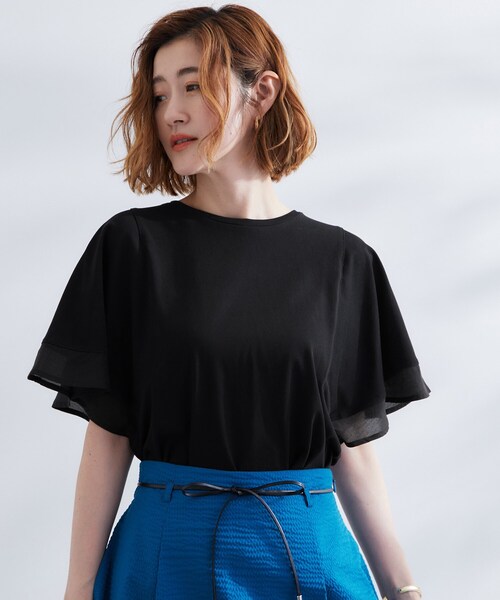 grove（グローブ）の「◆【UVカット/二の腕カバー】1枚で着映えするフレアスリーブデザイン（Tシャツ/カットソー・レディース・ブラック/オフホワイト/ピンク/カーキ・03/02/01/04/05）」の9枚目の写真