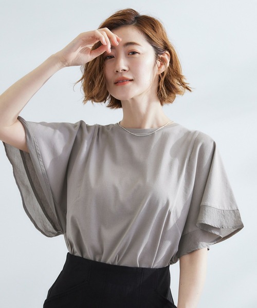 grove（グローブ）の「◆【UVカット/二の腕カバー】1枚で着映えするフレアスリーブデザイン（Tシャツ/カットソー・レディース・ブラック/オフホワイト/ピンク/カーキ・03/02/01/04/05）」の3枚目の写真