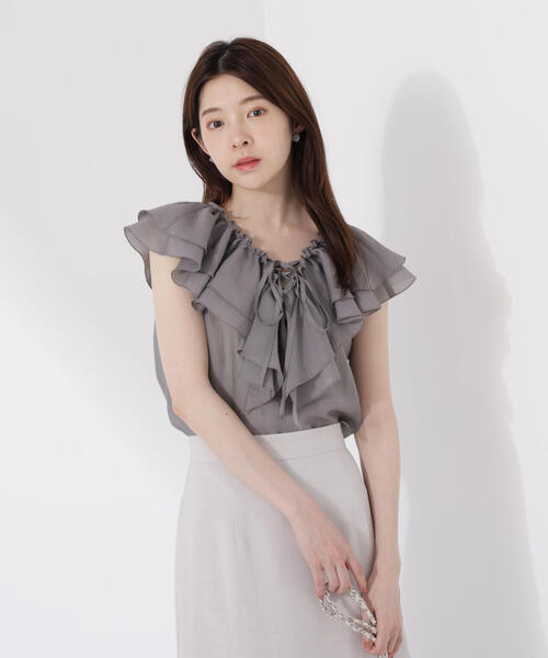 PROPORTION BODY DRESSING(プロポーションボディドレッシング)の「フロントリボンシアーブラウス / 1215210707(シャツ/ブラウス・レディース・グレー/ブラウン/グレー系その他・FREE)」の2枚目の写真