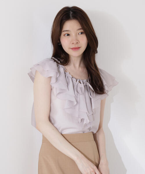 PROPORTION BODY DRESSING(プロポーションボディドレッシング)の「フロントリボンシアーブラウス / 1215210707(シャツ/ブラウス・レディース・グレー/ブラウン/グレー系その他・FREE)」の8枚目の写真