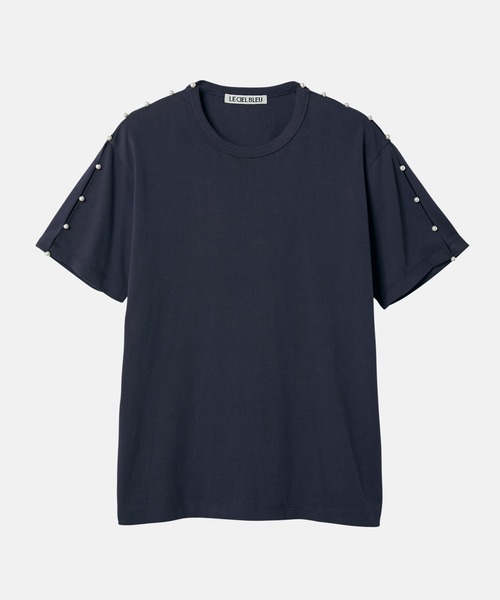 LE CIEL BLEU(ルシェルブルー)の「ボクシーTシャツwパールエンベリッシュメント / Boxy T-shirt w/Pearl Embellishment(Tシャツ/カットソー・レディース・オフホワイト/ブラック/ネイビー・36)」の13枚目の写真