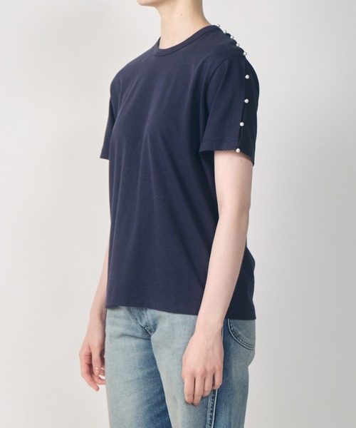 LE CIEL BLEU(ルシェルブルー)の「ボクシーTシャツwパールエンベリッシュメント / Boxy T-shirt w/Pearl Embellishment(Tシャツ/カットソー・レディース・オフホワイト/ブラック/ネイビー・36)」の10枚目の写真